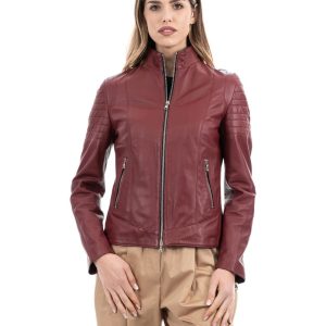 <b> CLOE </b>  Giacca Biker da donna in vera pelle bordeaux