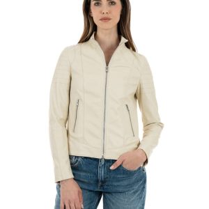 <b> CLOE </b>  Giacca Biker da donna in vera pelle panna