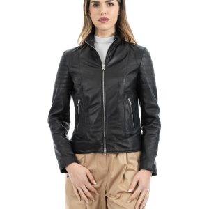 <b> CLOE </b>  Giacca Biker da donna in vera pelle nero