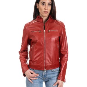 <b> ALBA </b>  Giacca Biker da donna in vera pelle rosso