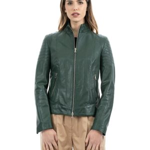 <b> CLOE </b>  Giacca Biker da donna in vera pelle verde