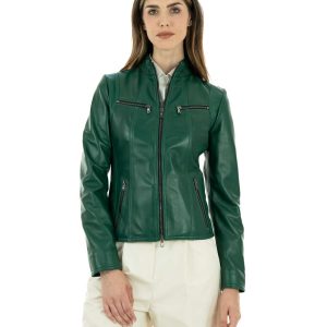 <b> IOLE </b>  Giacca Biker da donna in vera pelle verde