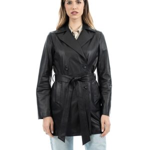 <b> DOMINIQUE </b>  Giacca Cappottino lungo da donna in vera pelle nero