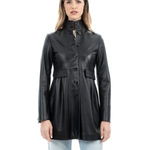 <b> SOPHIE </b>  Giacca Cappottino lungo da donna in vera pelle nero