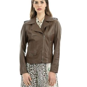 <b> GEORGIA </b>  Giacca Chiodo da donna in vera pelle cuoio