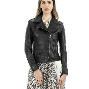 <b> GEORGIA </b>  Giacca Chiodo da donna in vera pelle nero