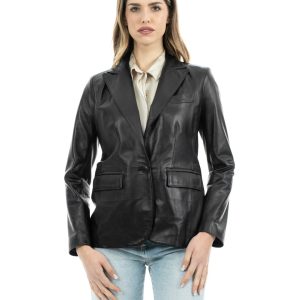 <b> CAMILLA </b>  Giacca Blazer da donna in vera pelle nero