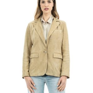 <b> CAMILLA </b>  Giacca Blazer da donna in vera pelle scamosciata sabbia