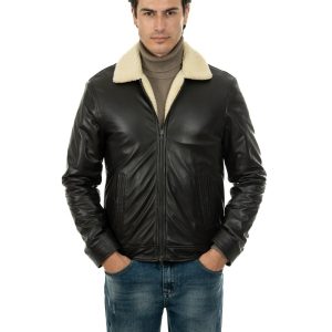 <b> THOMAS </b>  Giacca invernale da uomo in vera pelle testa di moro con interno in pelo