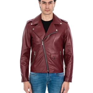 <b> BRIAN </b>  Giacca Chiodo da uomo in vera pelle bordeaux