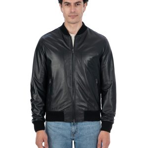 <b> STEVE </b>  Bomber College da uomo in vera pelle nero