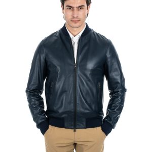 <b> STEVE </b>  Bomber College da uomo in vera pelle blu