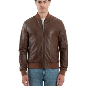 <b> STEVE </b>  Bomber College da uomo in vera pelle cuoio effetto tamponato