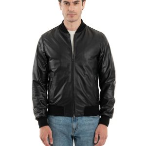 <b> STEVE </b>  Bomber College da uomo in vera pelle traforata nero