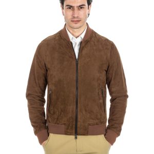 <b> STEVE </b>  Bomber College da uomo in vera pelle scamosciata cuoio