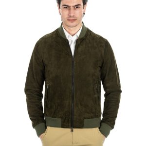 <b> STEVE </b>  Bomber College da uomo in vera pelle scamosciata verde