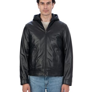 <b> GABRIEL </b>  Giacca Biker 4 stagioni da uomo in vera pelle nero con trapunta rimovibile