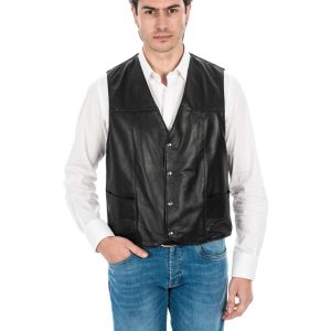 <b> ANTONY </b>  Gilet da uomo in vera pelle nero