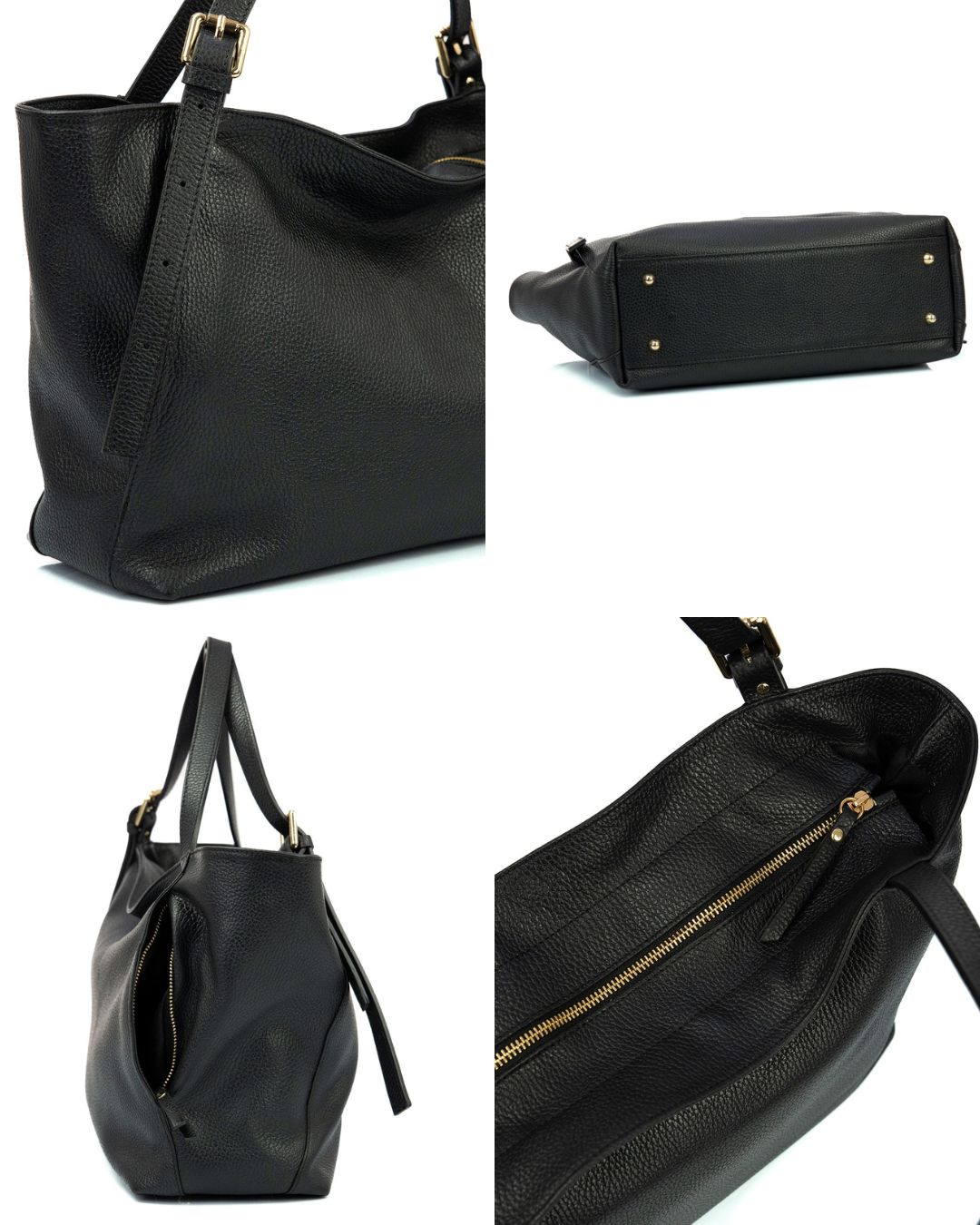 <b> MELISSA </b>  Borsa a spalla in vera pelle martellata colore nero con manici regolabili - immagine 4