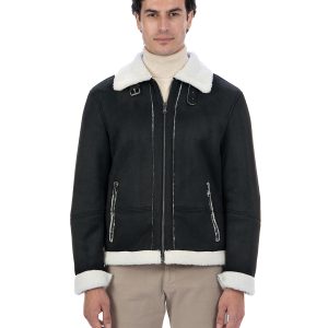 <b> AVIATORE </b>  Bomber da uomo scamosciato Nero Shearling Style
