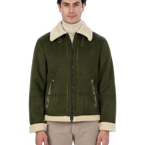 <b> AVIATORE </b>  Bomber da uomo scamosciato Verde Shearling Style