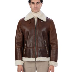 <b> LEANDRO </b>  Giacca Montone Shearling vintage da uomo Cuoio