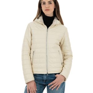 <b> ELODIE </b>  Piumino con cappuccio da donna in vera pelle panna
