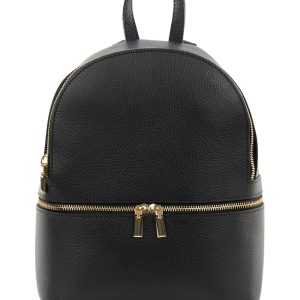 <b> GRETA</b>  Zaino donna in vera pelle nero pratico con spallacci regolabili