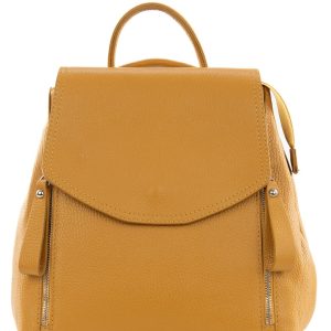 <b> OLIVIA </b>  Zaino donna in vera pelle martellata senape con spallacci regolabili e tracolla trasformabile